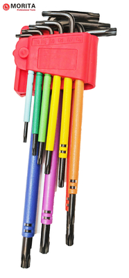Zestaw śrubokrętarza i gniazda wielobarwny Torx End Allen Key 9 Pce CR-V Stal T10-T50 Owinięty kolorowy tworzywo sztuczne