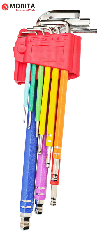Zestaw śrubokrętarza i gniazda Wielokolorowy końcówka kulka Allen Key Set 9 Pce CR-V Stalowe Diamentowe wskazówki