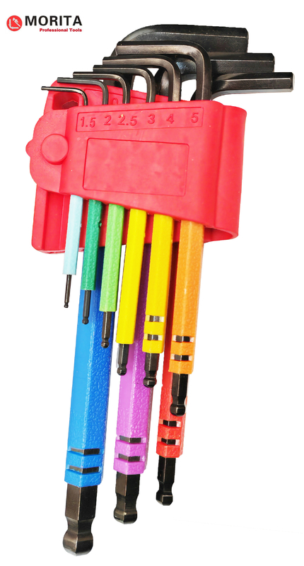 Zestaw śrubokrętarza i gniazda Wielokolorowy końcówka kulka Allen Key Set 9 Pce CR-V Stalowe Diamentowe wskazówki
