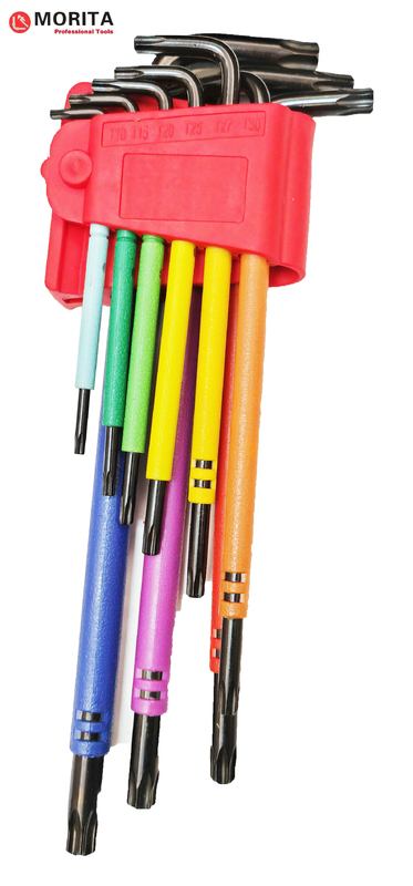Zestaw śrubokrętarza i gniazda wielobarwny Torx End Allen Key 9 Pce CR-V Stal T10-T50 Owinięty kolorowy tworzywo sztuczne