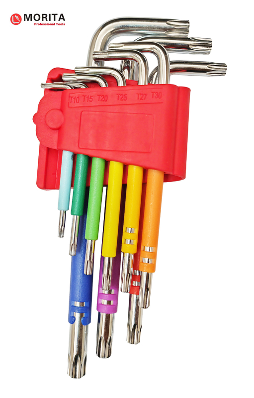 Zestaw śrubokrętarza i gniazda wielobarwny Torx End Allen Key 9 Pce CR-V Stal T10-T50 Owinięty kolorowy tworzywo sztuczne